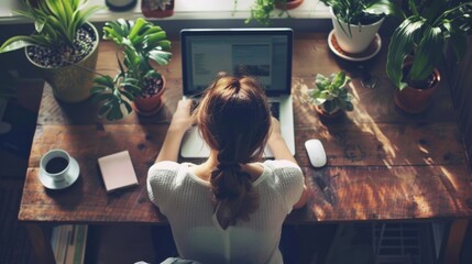 Poster - Woman Working on Laptop at Desk