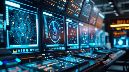 Poster - High-Tech Control Room With Multiple Monitors