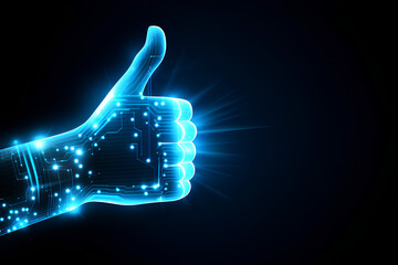 futuristic hand thumb digital transformation blue abstract technology background