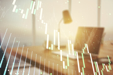 Wall Mural - Abstract creative financial graph on modern laptop background, financial and trading concept. Multiexposure