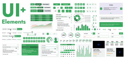Fototapete - A set of modern web interface elements designed for the development and design of websites and mobile applications. Includes buttons, icons, navigation elements, slyder, forms.