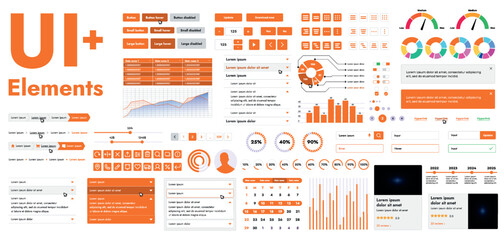 Fototapete - A set of modern web interface elements designed for the development and design of websites and mobile applications. Includes buttons, icons, navigation elements, slyder, forms.