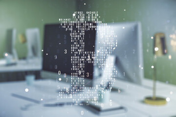 Aufkleber - Creative Bitcoin concept with modern laptop background. Multiexposure