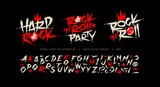 Fototapeta Młodzieżowe - Rock'n'roll Party grunge font type alphabet with signs and symbols. Street Art graffiti style font type letterning. Hard Rock style elements collection for tee print and textile pattern design