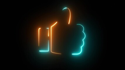 Poster - like icon Animated  with a glowing neon. Bright neon pink like sign on black background