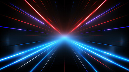 Wall Mural - Lights and stripes moving fast on dark background, futuristic technology colorful background