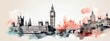 Double exposure minimalist artwork collage illustration featuring Big Ben and the London cityscape.