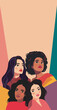 Multi-ethnic women vector banner illustration. A group of women of different beauty skin color. Femininity, independence. Concept of the movement for gender equality and women's empowerment