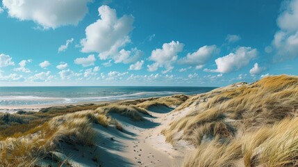 Panoramic view of dunes along the North Sea