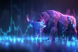Experience the serenity of the stock market with this high-resolution render of a polygon bull, featuring a soothing blue and purple gradient and a fine-art sensibility for a calm vibe.
