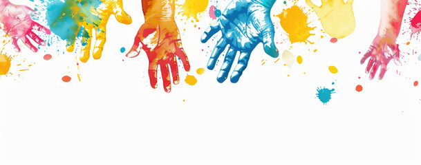 Wall Mural - Colorful handprints on white background vector presentation design