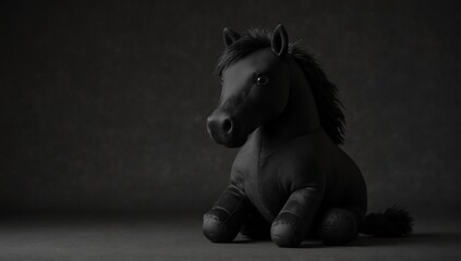 Wall Mural - a black horse stuff toy in plain black background from Generative AI