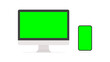 緑色のディスプレイのパソコンとスマホのセット - グリーンバック･クロマキー合成のテンプレート素材
