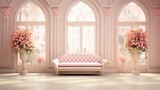 Fototapeta Kosmos - Elegant Wedding Scene: Pink Vintage Backdrop with Arched Doorways