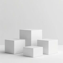 Wall Mural - Four white cubes on a white background