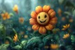 A cartoon flower with a big sad face on its face