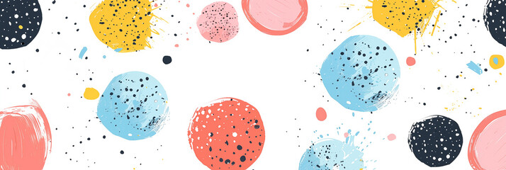 Wall Mural - Colorful abstract pattern with paint splatter and dot in various colors on white background banner. Panoramic web header. Wide screen wallpaper