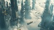 Futuristic Floating City with Serene Skyscrapers Touching the Clouds