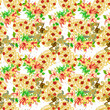 Watercolor Hibiscus bouquet flowers pattern, traditional Indian paisley arrangement seamless background