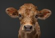 Innocence in the eyes: detailed close-up of a young brown calf with expressive eyes and wet fur against a dark background