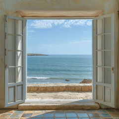 Canvas Print - Offenes Fenster oder Tür mit Meerblick, Western Sahara