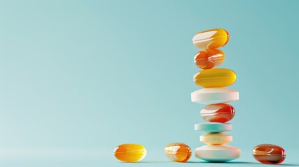 Sticker - Stack of vitamin tablets on pale blue backdrop