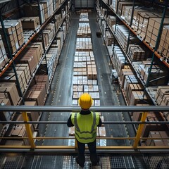 Logistics Manager Overlooking Warehouse from Mezzanine View