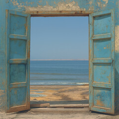 Canvas Print - Offenes Fenster oder Tür mit Meerblick, Western Sahara