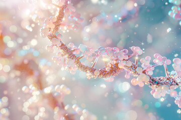 Sticker - elegant portrayal of DNA molecules illuminated by soft light against a clean backdrop, suggesting the beauty and complexity of genetic science in the context of futuristic medical