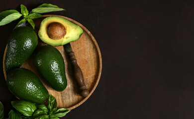 Poster - natural organic avocado with fresh basil