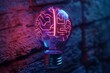 © GraphzTain - Sleek light bulb, neon brain circuitry, futuristic.