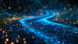 Light trails of glowing insects at night, science and technology, copy space