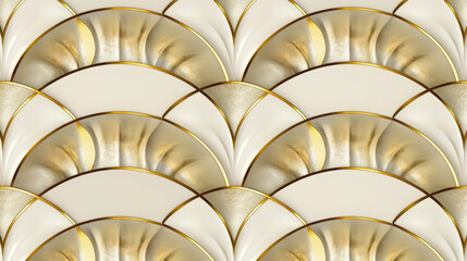 Wall Mural - Wallpaper. Background. Beige and white pattern with lines of different thicknesses, inspired by Art Deco style, with thin gold foil on paper