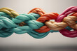 Collective Effort Integration and Unity with teamwork concept as a business metaphor for joining a partnership synergy and cohesion as diverse ropes connected