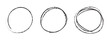 Circle scribble highlight pencil sketch frame set vector graphic illustration, black round scrawl drawn line shape doodle ring, grungy marker circular stroke border image clip art