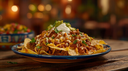 Wall Mural - Delicious Loaded Nachos with Guacamole, Salsa, and Melted Cheese