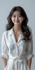 Poster - Young korean woman in white shirt posing