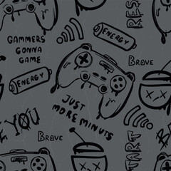 Canvas Print - Seamless  pattern with  joysticks. gaming cool print for boys and girls. Suitable for textiles, sportswear, web