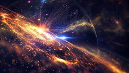 Wall Mural - a colorful galaxy with a bright orange star in the center by ai generated image