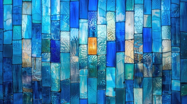 blue stained glass background. vibrant colored window design backdrop. interior design