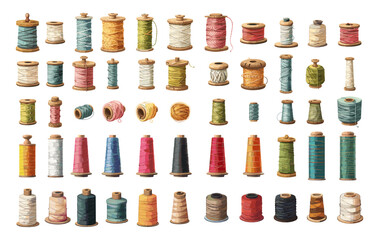 Poster - sewing threads cartoon vector set. coils ball textile cane natural synthetic needlework clothing mak