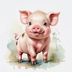 Watercolor Painting illustration cute pig