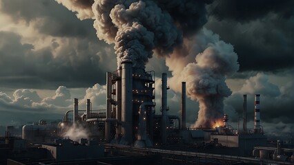 Industrial Smoke Pollution: A factory chimney emits smoke, polluting the air and contributing to environmental degradation