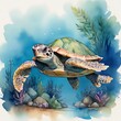 Watercolor Painting illustration cute turtle