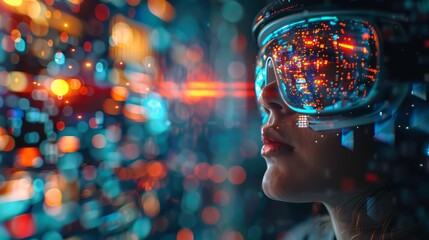 Poster - A woman is wearing a pair of virtual reality goggles