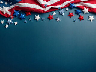 Amercian flag isolated on blue background, copy space banner. USA Independence day, 4th july