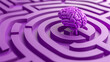 A 3D rendering of a brain sitting in the center of a maze.