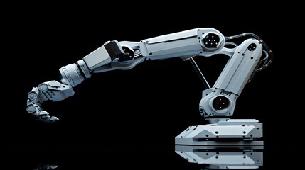 Aufkleber - Futuristic Robotic Arm in Action, Precision Automation Concept, Modern Manufacturing equipment. Isolated on Black. AI