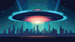 UFO saucer with futuristic design flying over night ci