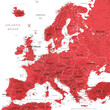 Europe - Highly Detailed Vector Map of the Europe. Ideally for the Print Posters. Ruby Red Colors. Relief Topographic